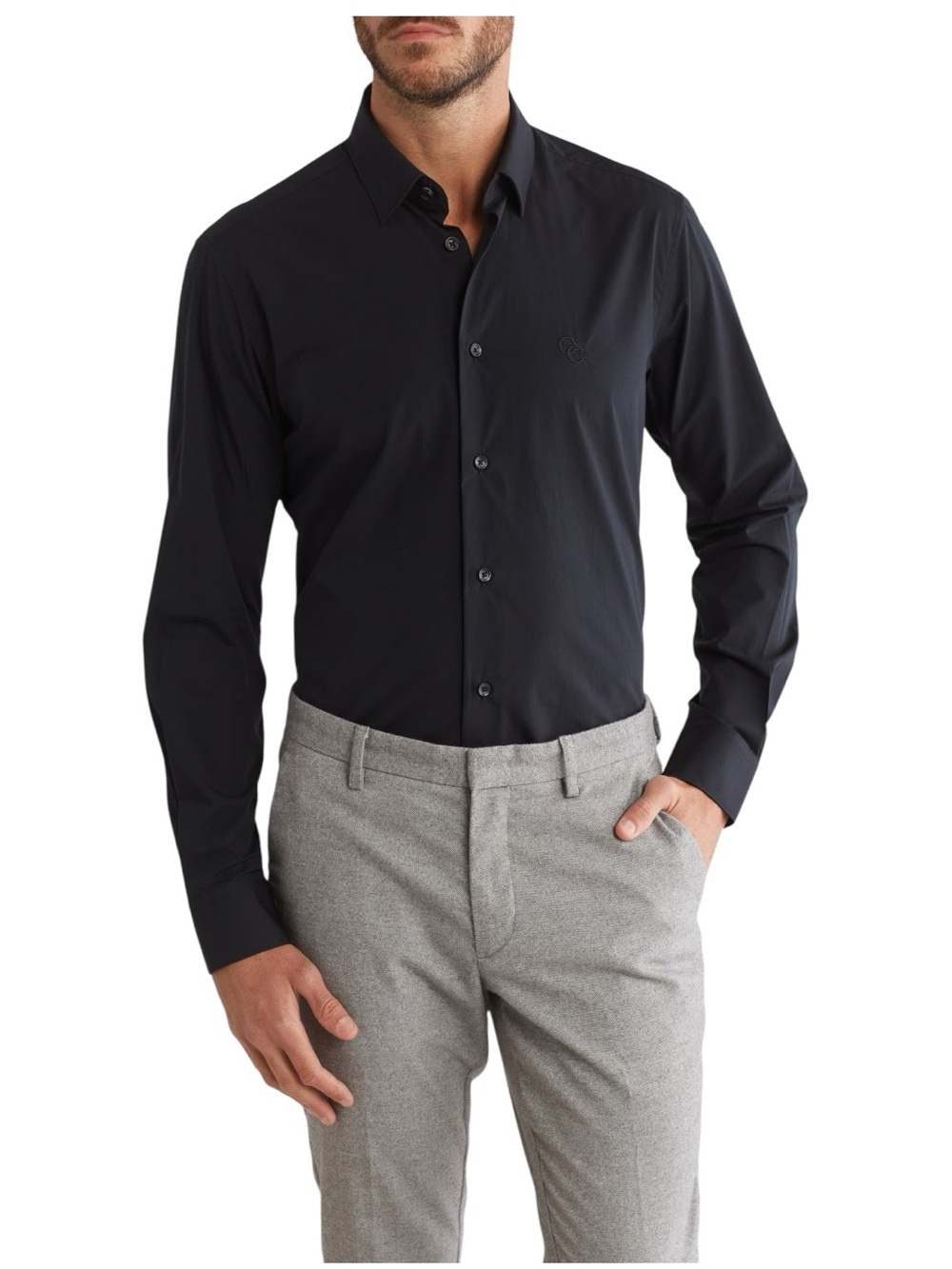 Cavalli Class Men’s Slim Fit Logo Stretch Dress Shirt Black Size 15/39 NWT